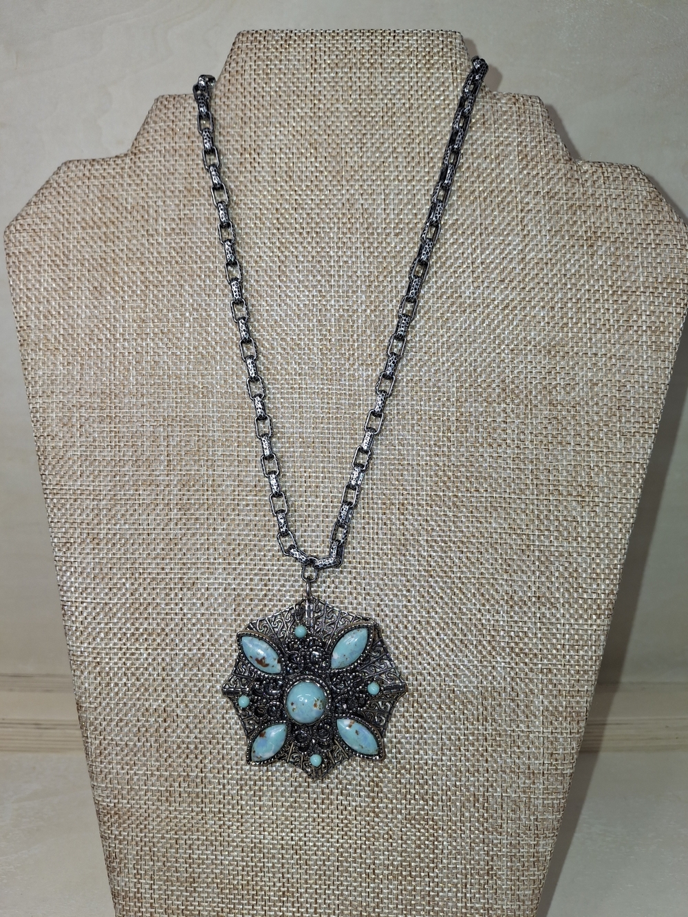 Silver-Tone Turquoise Starburst Pendant Necklace - Women Jewelry